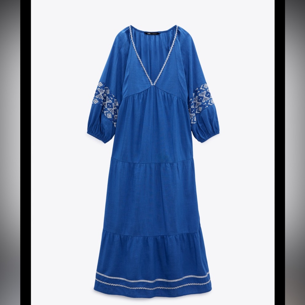 Zara Maxi Blue dress with embroidery